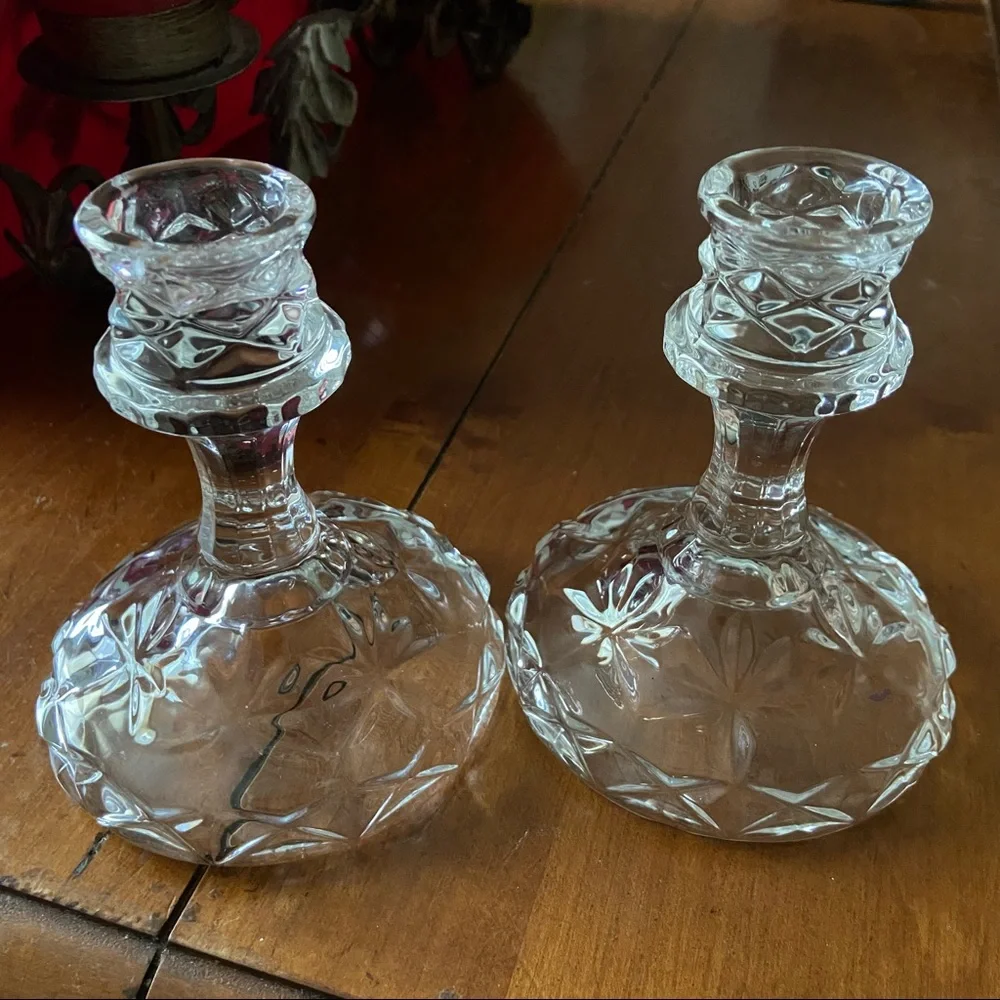 Vintage Crystal Pressed Glass Candlestick Holder